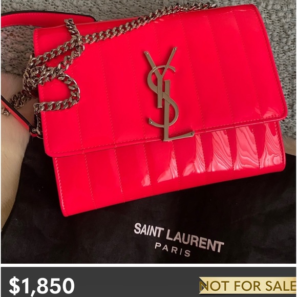 ❤️TRADED❤️YSL Saint Laurent HOT PINK patent LIKE NEW silver logo Vicky crossbody - Picture 15 of 15
